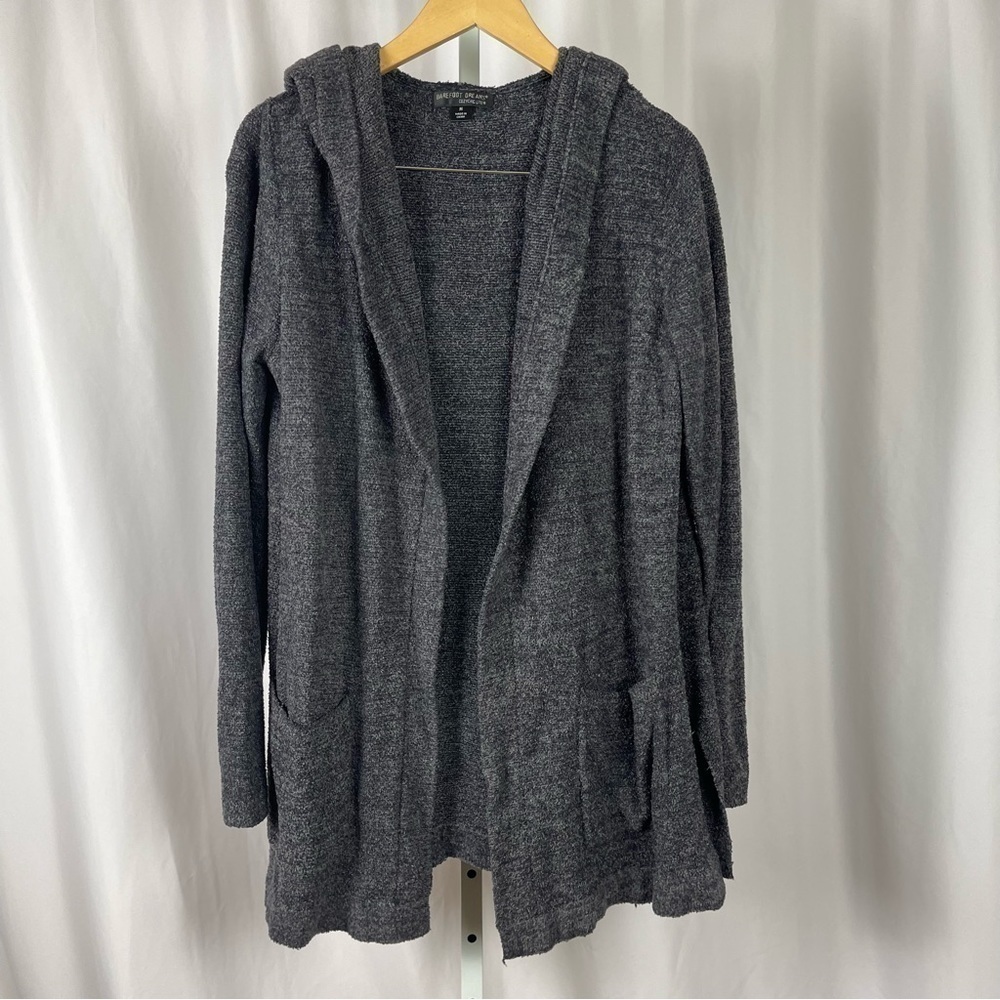 Barefoot Dreams Cozy Chic Medium Black Cozy Cardigan Hooded Sweater Open Front